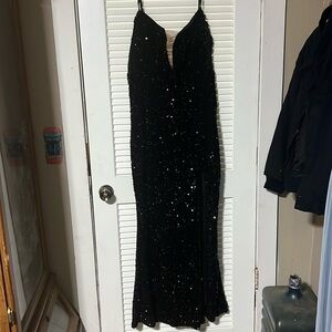 Black Sparkly Prom Dress With Leg Slit